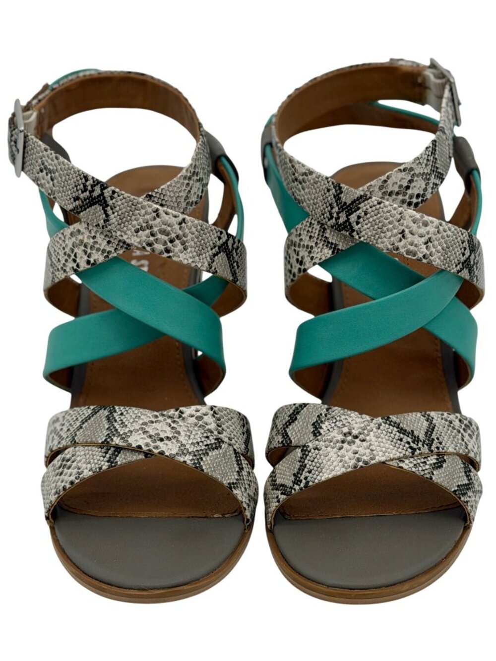 Leila Stone Seafoam Green Snake Print Strappy Heeled Sandals 9.5 | Indie Sleaze - Picture 14 of 16